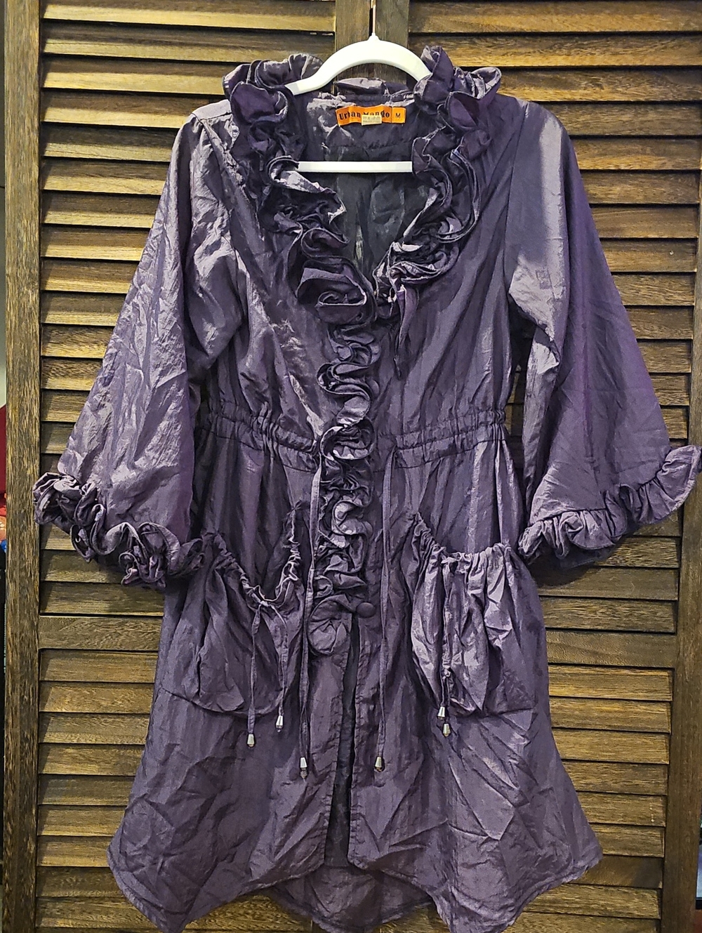 Urban Mango M Boho Royal Purple Ruffle Statement Jacket Cinched Tie Waist #892